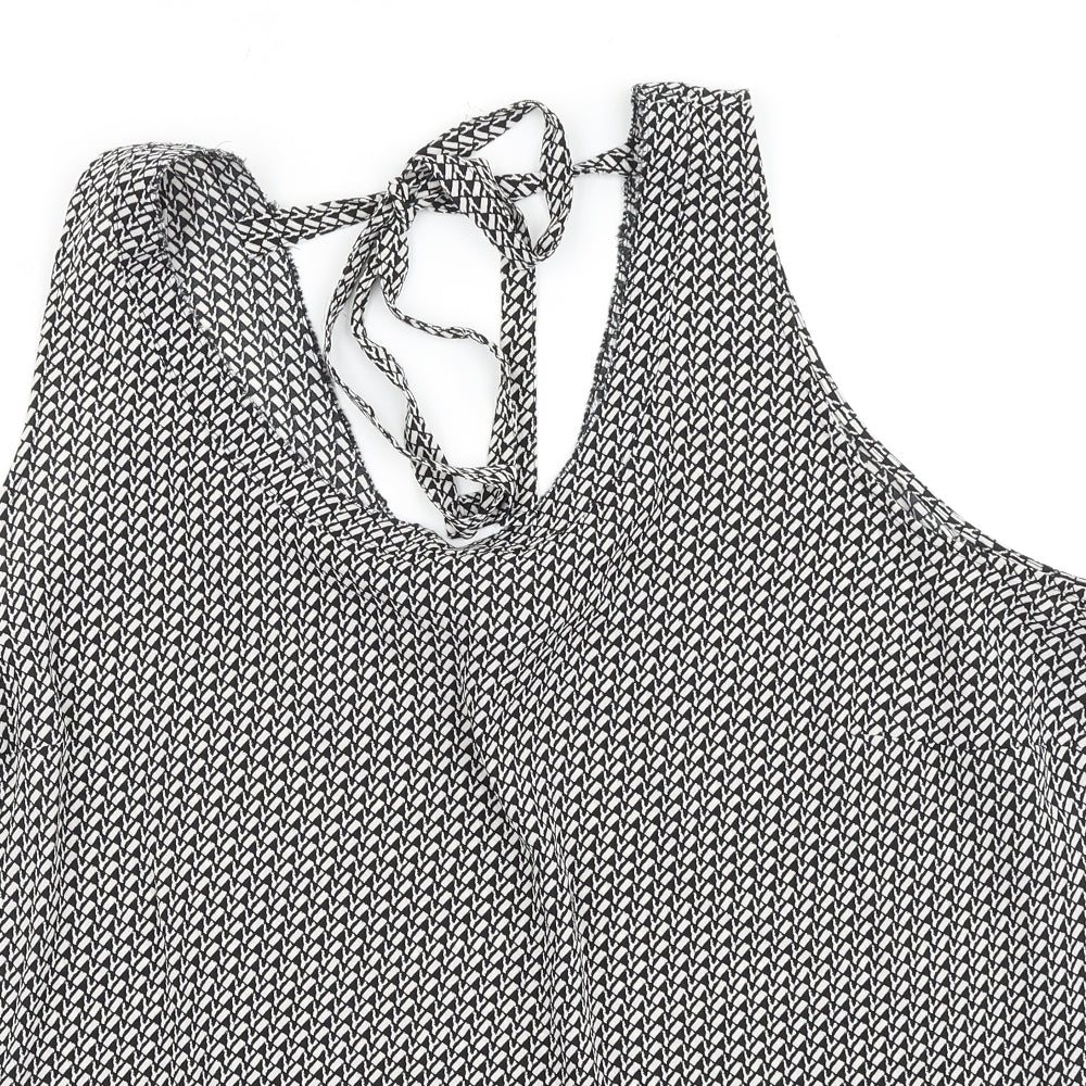 Marks and Spencer Womens Black Geometric Polyester Basic Blouse Size 24 Round Neck
