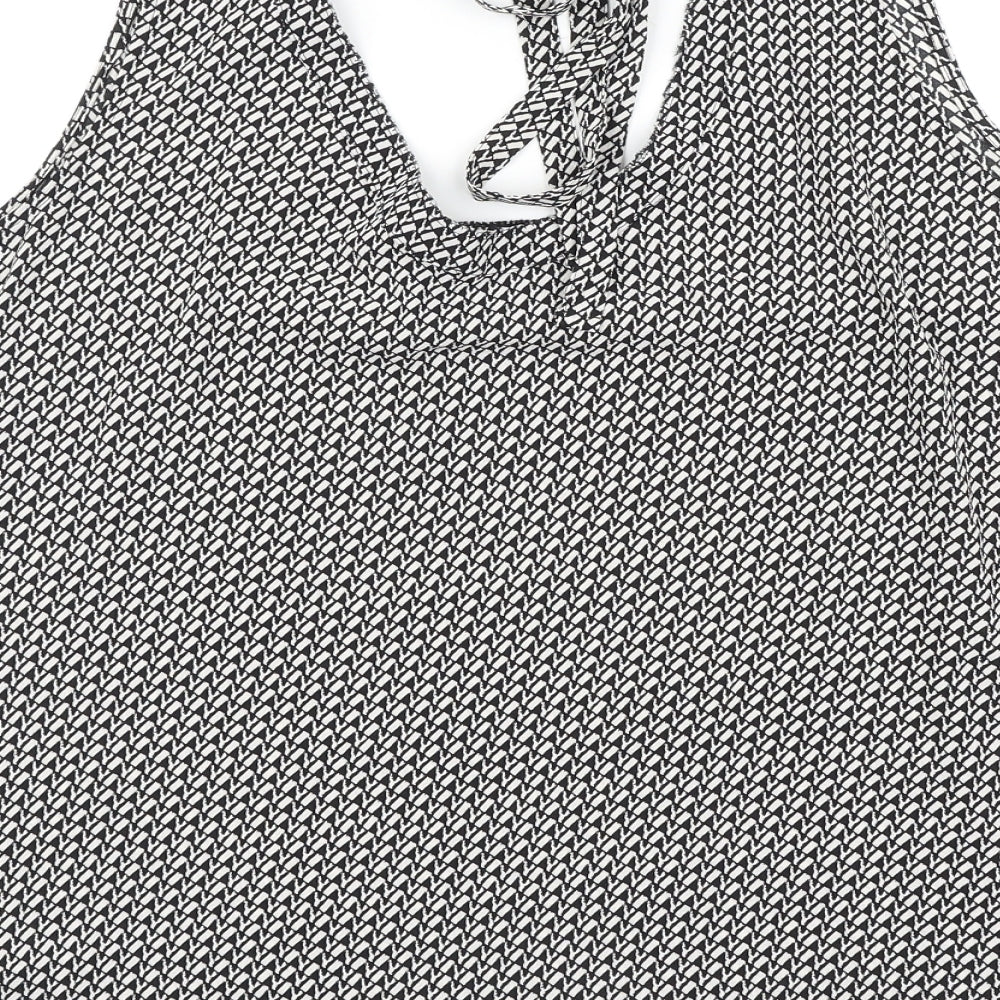 Marks and Spencer Womens Black Geometric Polyester Basic Blouse Size 24 Round Neck