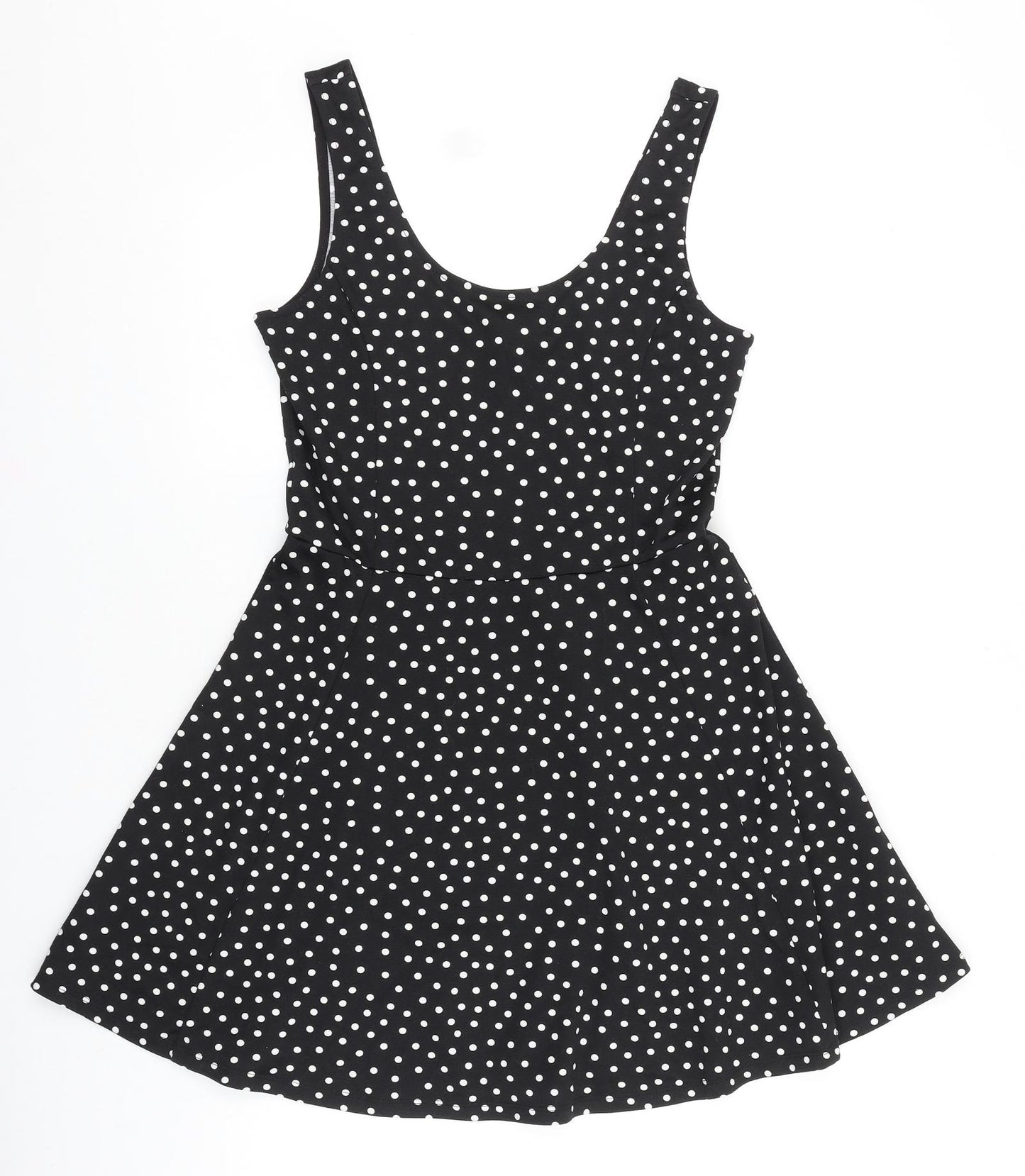 H&M Womens Black Polka Dot Polyester Fit & Flare Size 10 Scoop Neck Pullover