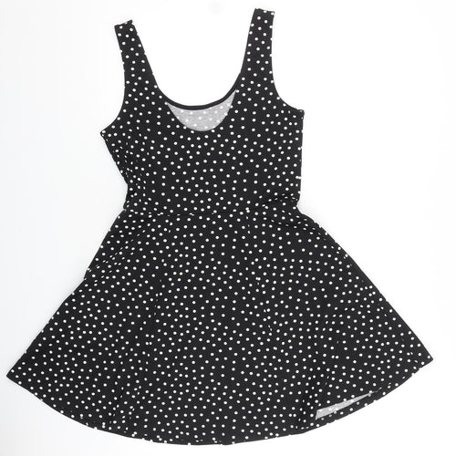 H&M Womens Black Polka Dot Polyester Fit & Flare Size 10 Scoop Neck Pullover