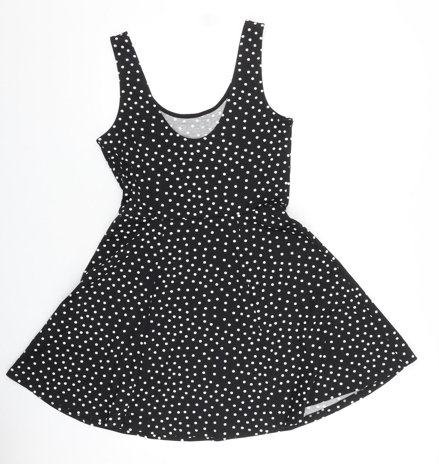 H&M Womens Black Polka Dot Polyester Fit & Flare Size 10 Scoop Neck Pullover