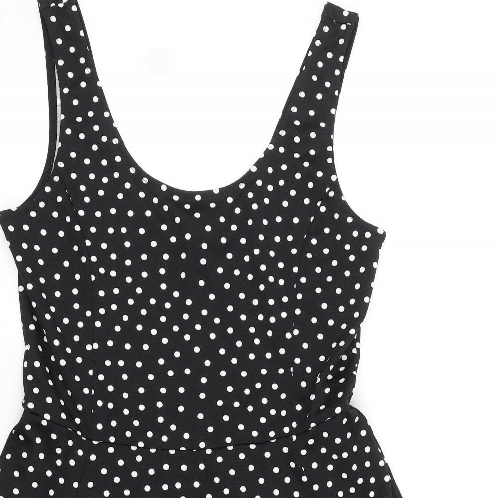 H&M Womens Black Polka Dot Polyester Fit & Flare Size 10 Scoop Neck Pullover