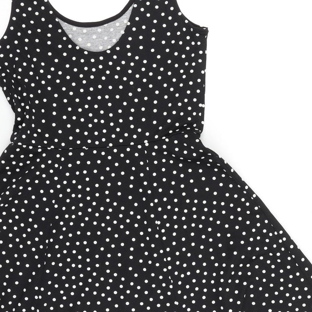 H&M Womens Black Polka Dot Polyester Fit & Flare Size 10 Scoop Neck Pullover