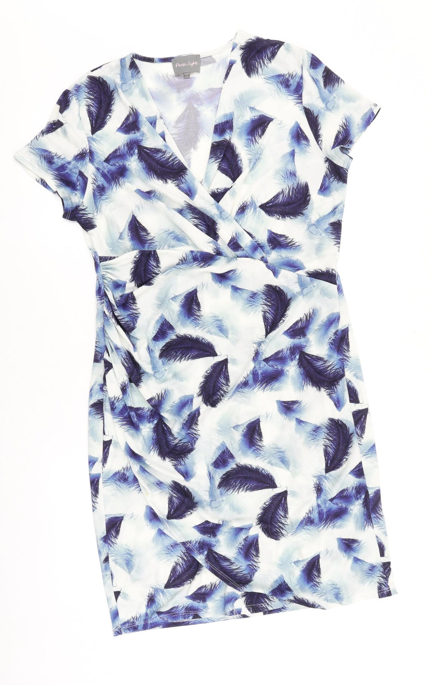 Phase Eight Womens Blue Geometric Viscose Pencil Dress Size 16 V-Neck Pullover - Feather Print