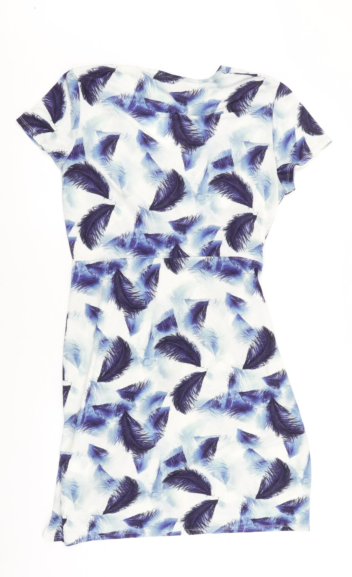 Phase Eight Womens Blue Geometric Viscose Pencil Dress Size 16 V-Neck Pullover - Feather Print