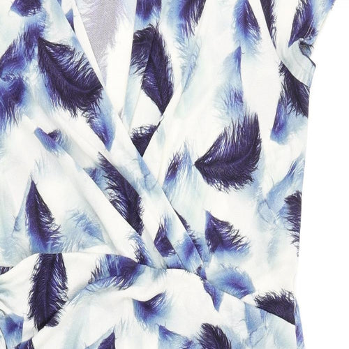 Phase Eight Womens Blue Geometric Viscose Pencil Dress Size 16 V-Neck Pullover - Feather Print