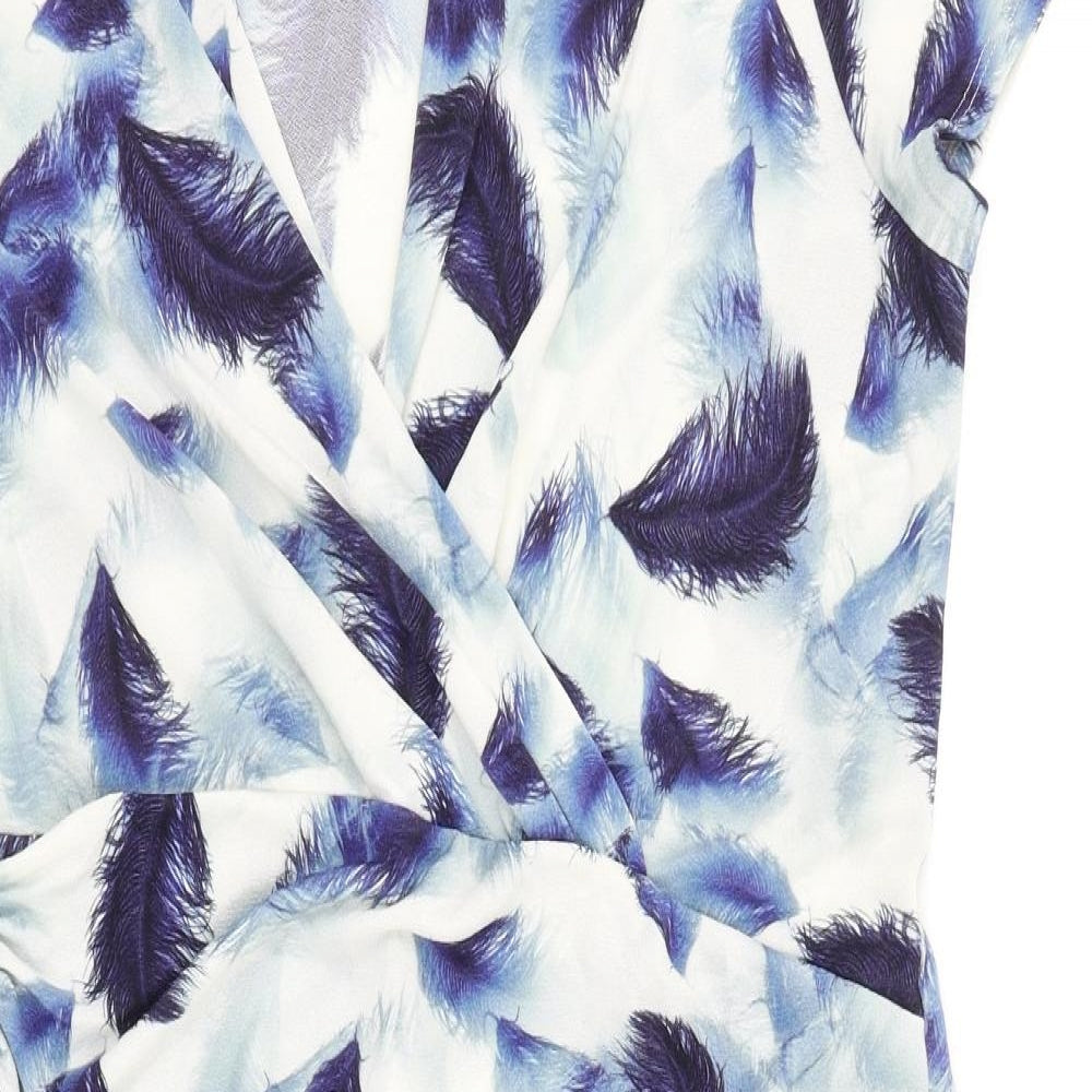 Phase Eight Womens Blue Geometric Viscose Pencil Dress Size 16 V-Neck Pullover - Feather Print