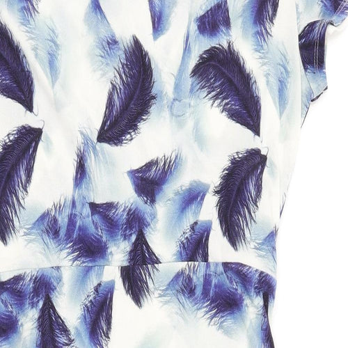 Phase Eight Womens Blue Geometric Viscose Pencil Dress Size 16 V-Neck Pullover - Feather Print