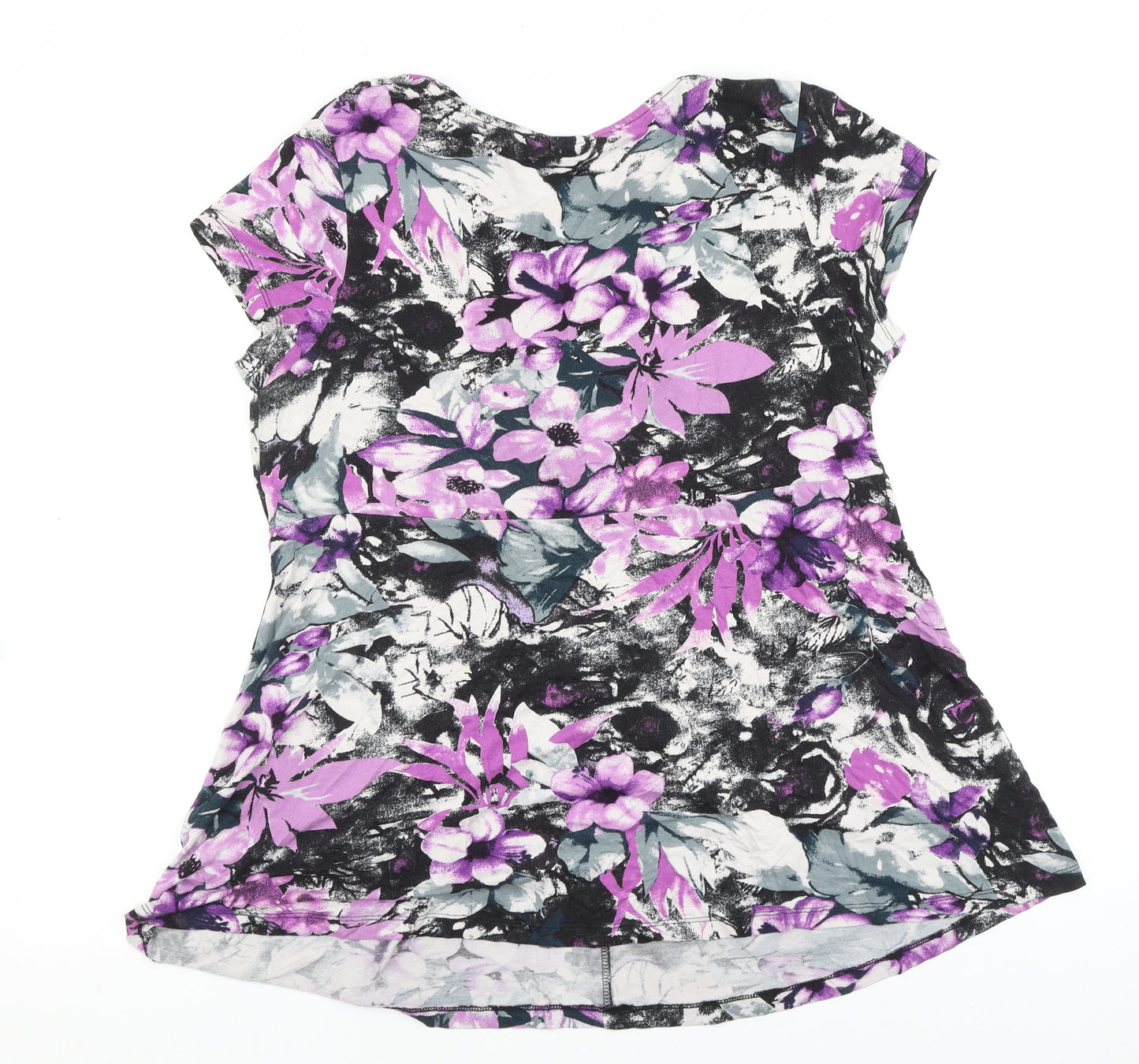 Body Flirt Womens Purple Geometric Polyester Basic T-Shirt Size L V-Neck
