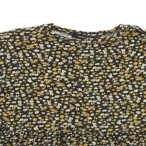 New Look Womens Black Geometric Viscose Basic Blouse Size 6 Round Neck