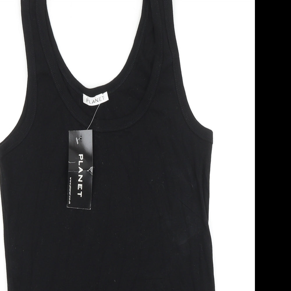 Planet Womens Black 100% Cotton Basic Tank Size S Round Neck