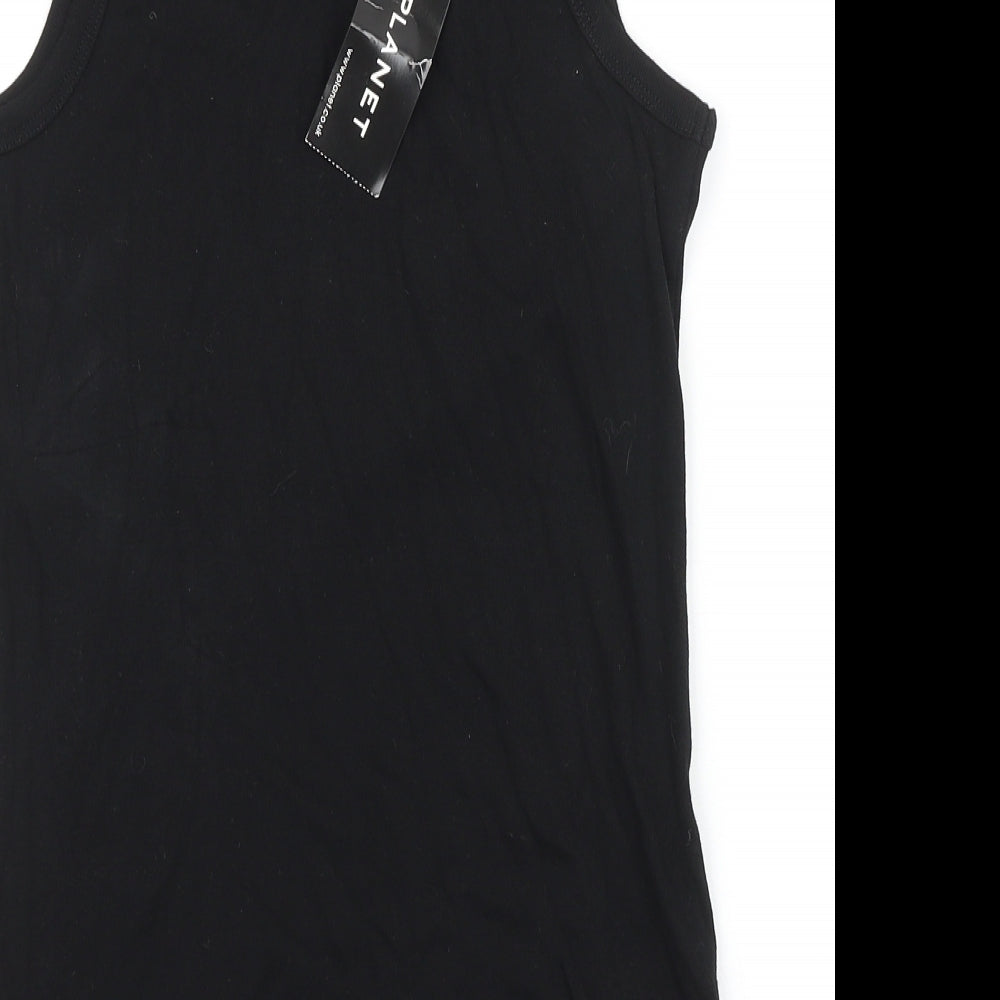 Planet Womens Black 100% Cotton Basic Tank Size S Round Neck
