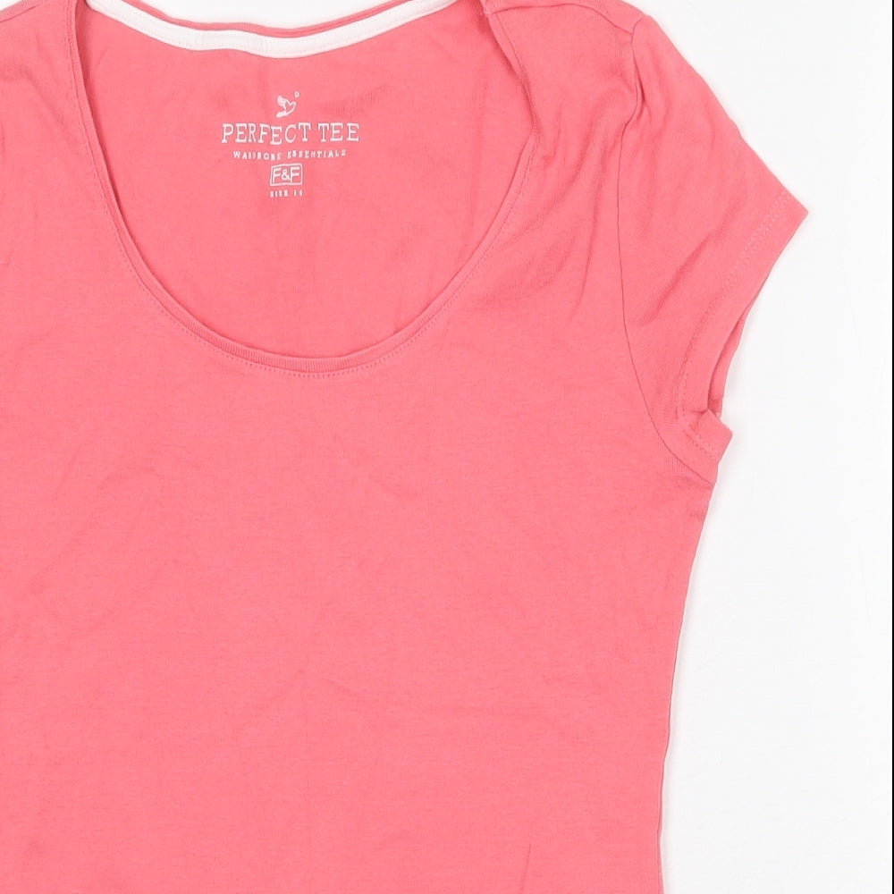 F&F Womens Pink 100% Cotton Basic T-Shirt Size 14 Scoop Neck