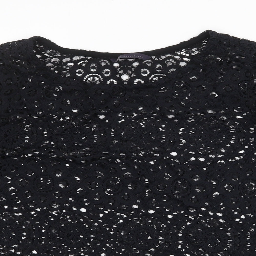 Marks and Spencer Womens Black Geometric Polyamide Basic T-Shirt Size 10 Round Neck