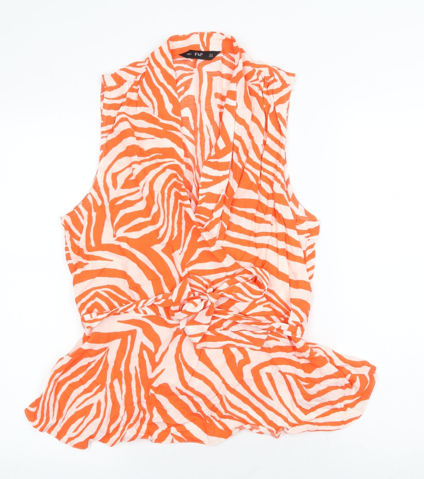 F&F Womens Orange Animal Print Polyester Basic Blouse Size 14 V-Neck - Zebra Pattern