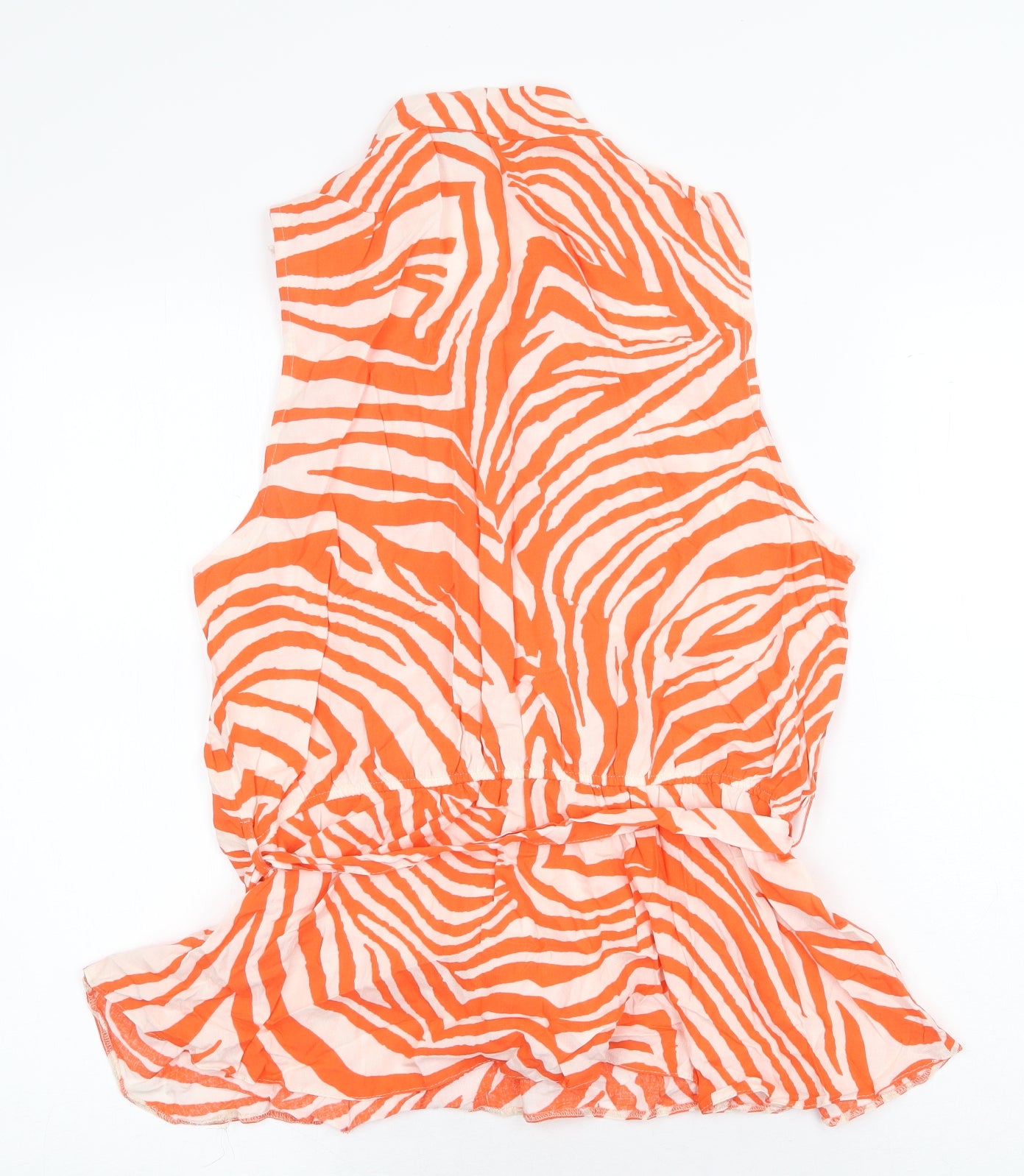 F&F Womens Orange Animal Print Polyester Basic Blouse Size 14 V-Neck - Zebra Pattern