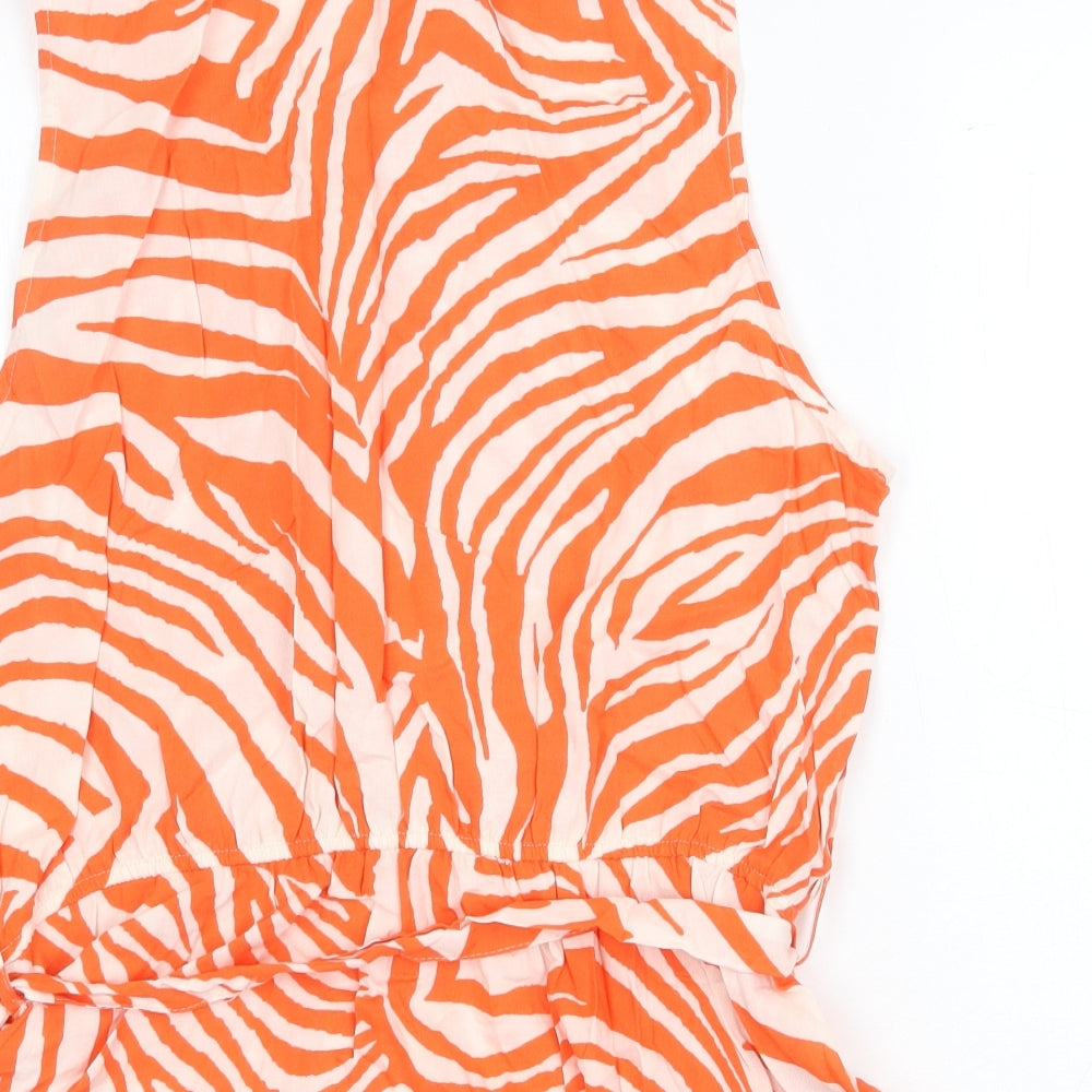 F&F Womens Orange Animal Print Polyester Basic Blouse Size 14 V-Neck - Zebra Pattern