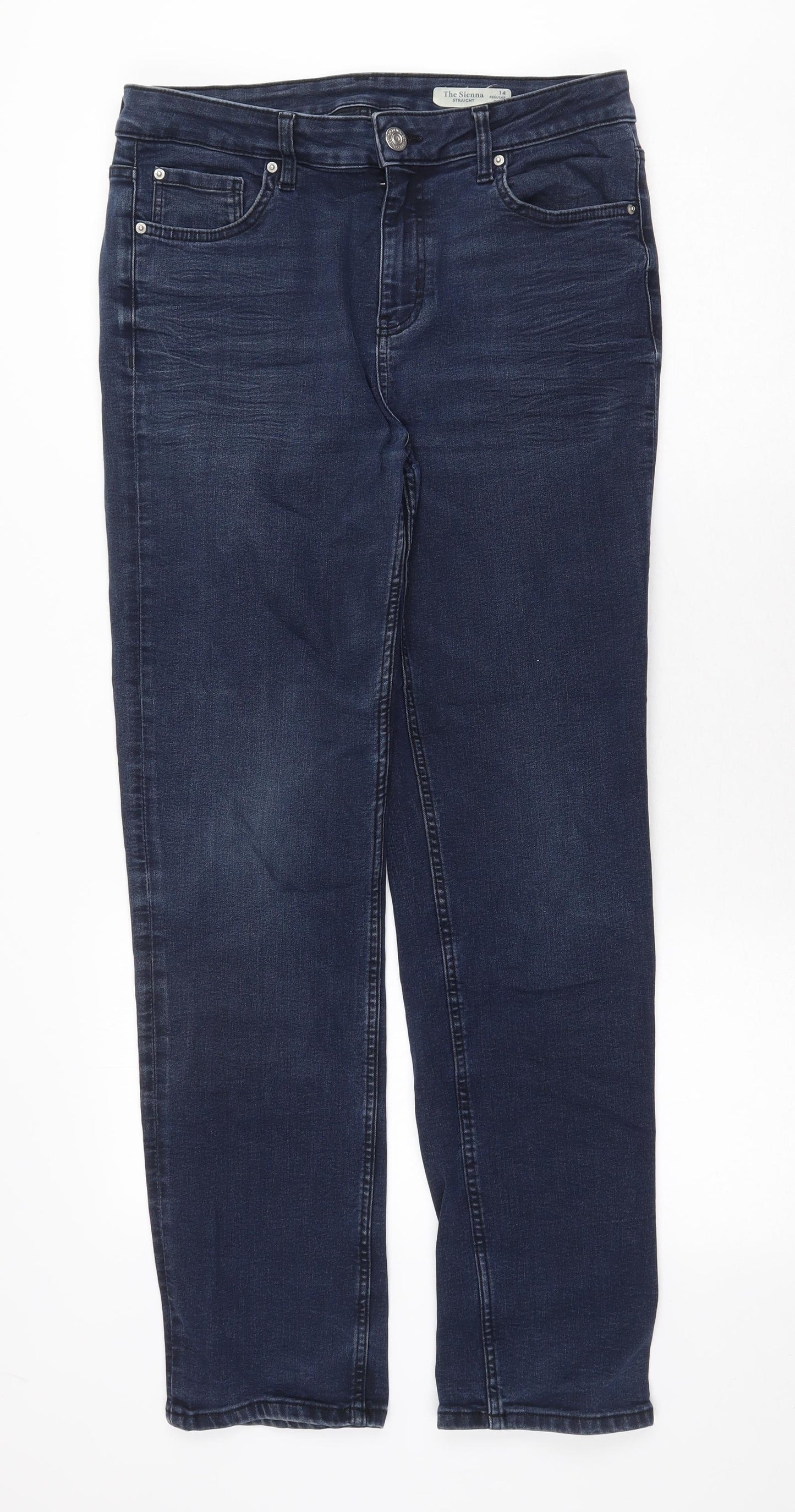Marks and Spencer Womens Blue Cotton Straight Jeans Size 14 Regular Zip