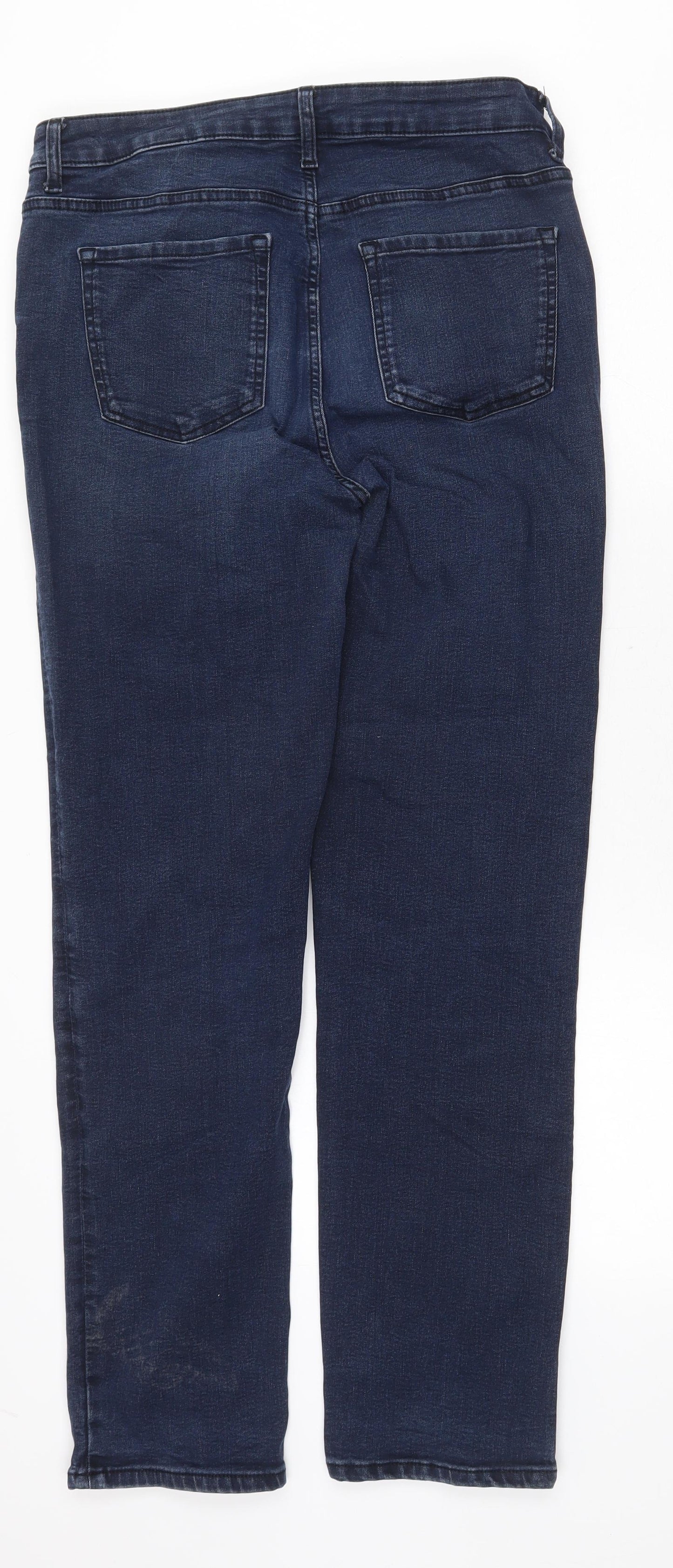Marks and Spencer Womens Blue Cotton Straight Jeans Size 14 Regular Zip