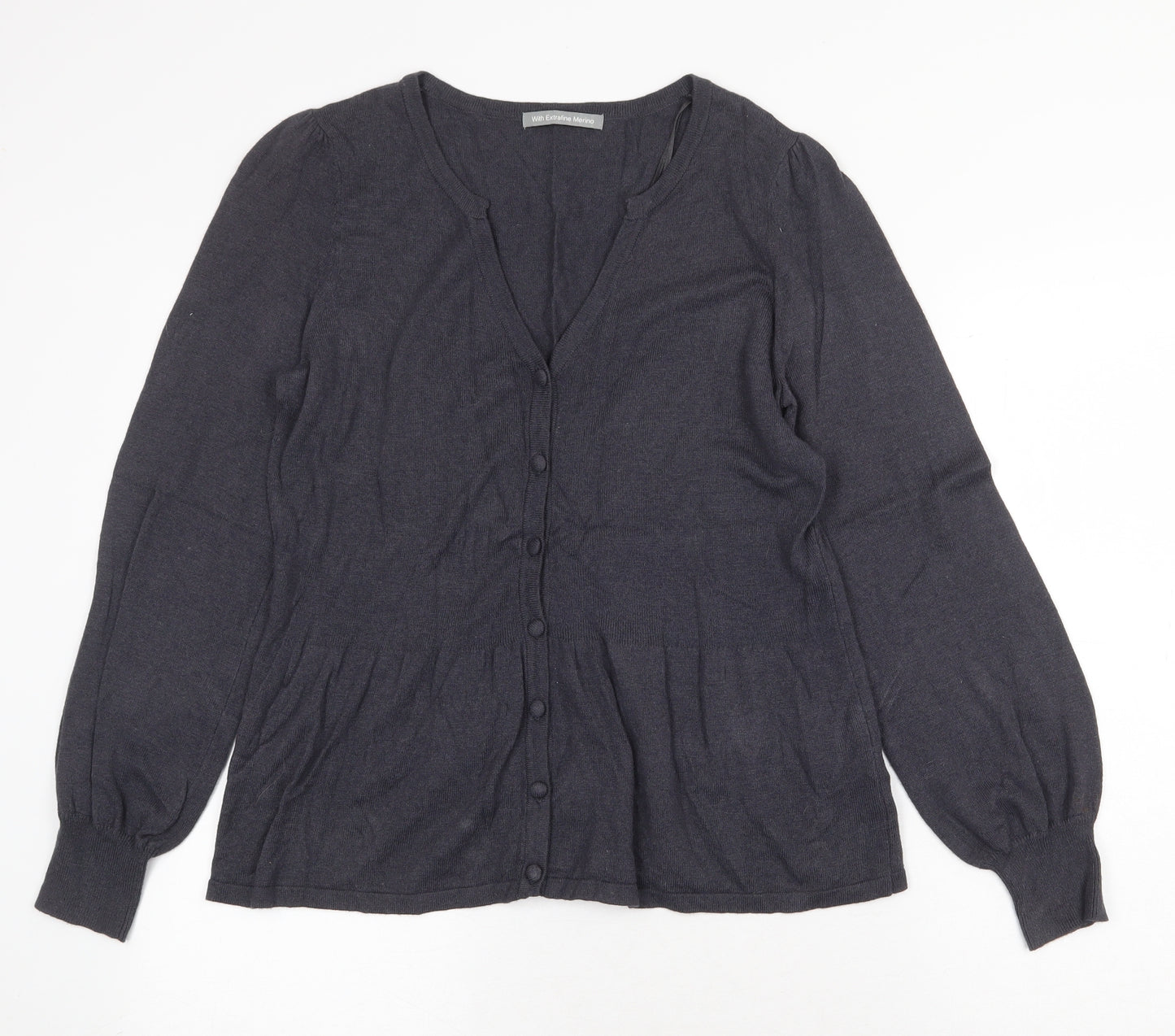 Marks and Spencer Womens Grey V-Neck Viscose Cardigan Jumper Size 14