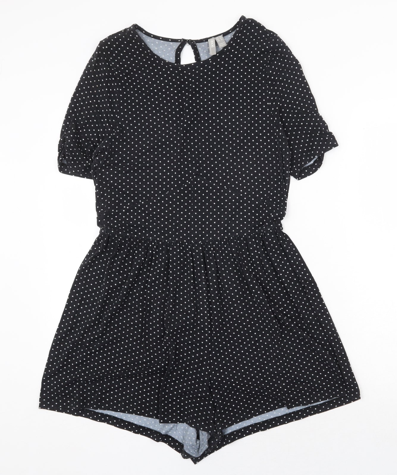 ASOS Womens Black Polka Dot Viscose Playsuit One-Piece Size 14 Button
