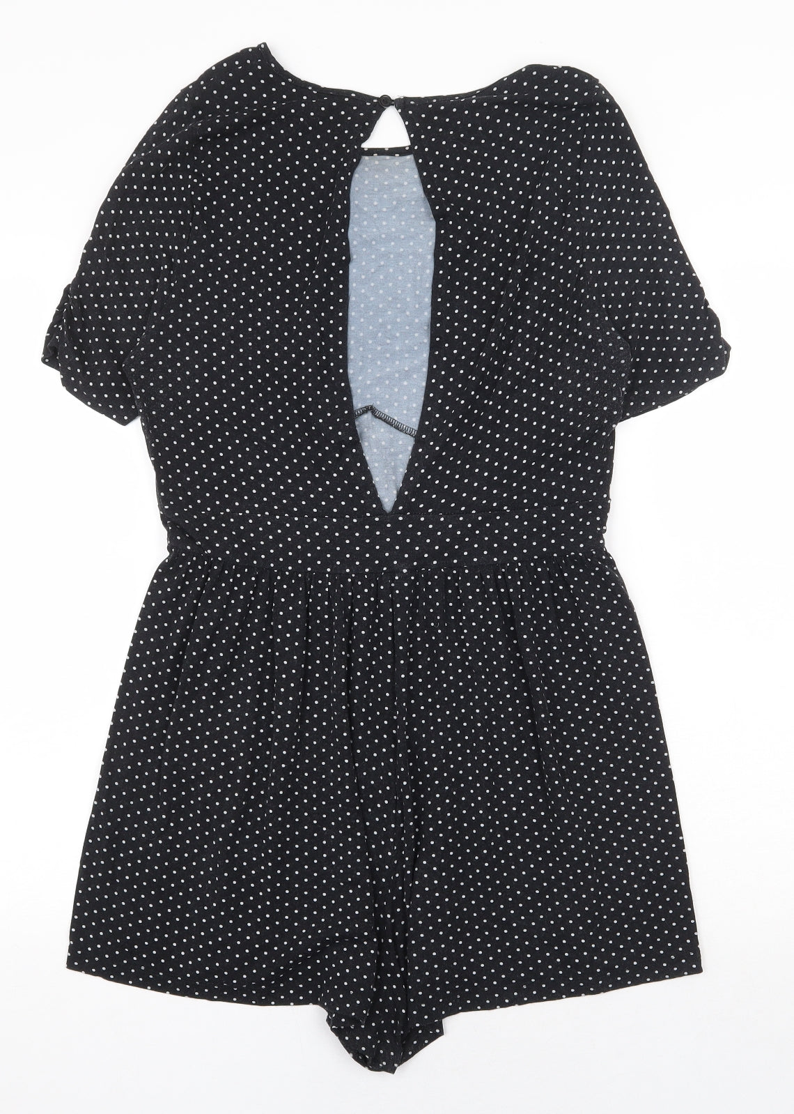 ASOS Womens Black Polka Dot Viscose Playsuit One-Piece Size 14 Button
