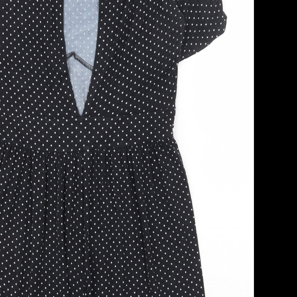 ASOS Womens Black Polka Dot Viscose Playsuit One-Piece Size 14 Button
