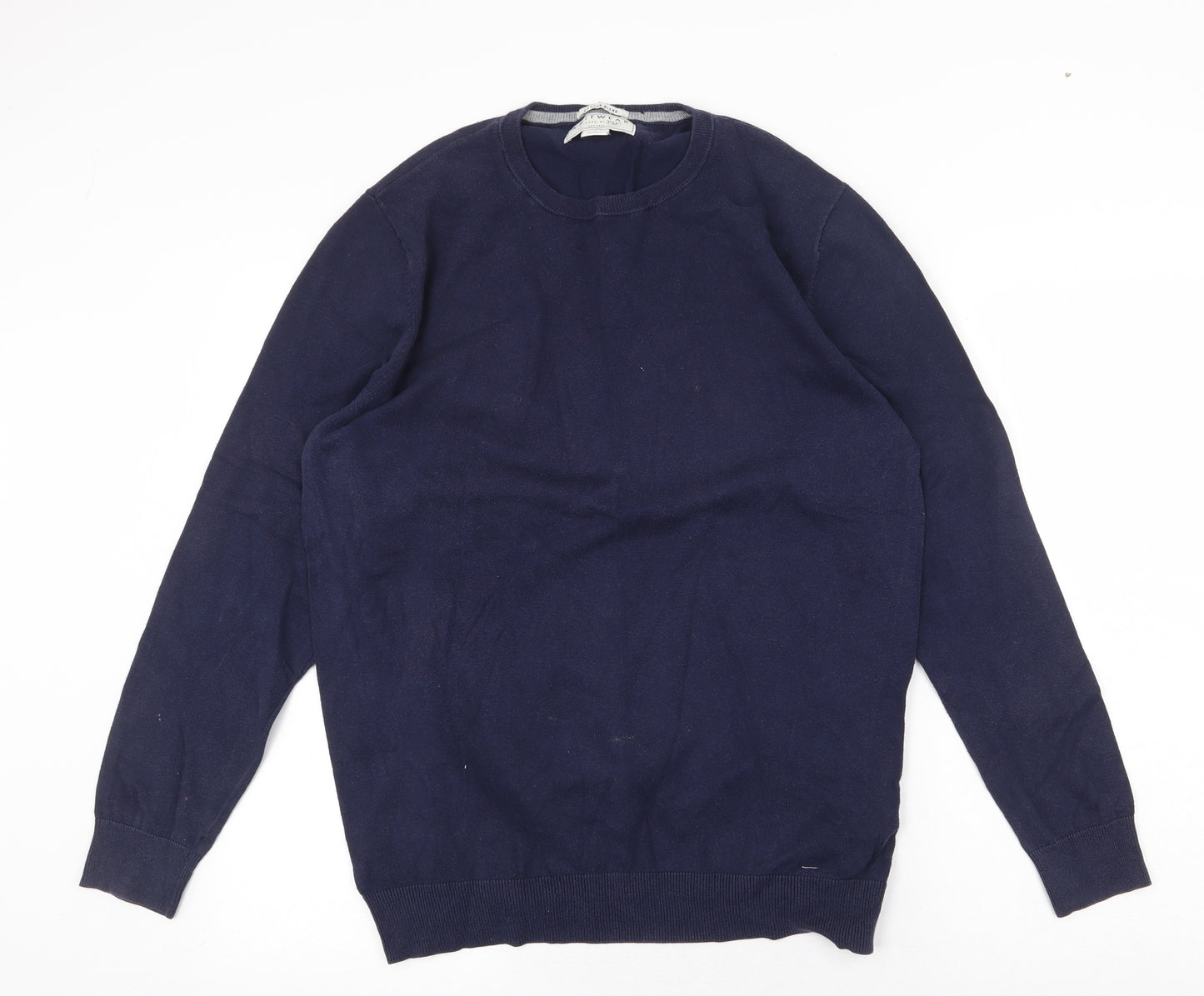 F&F Mens Blue Round Neck Cotton Pullover Jumper Size L