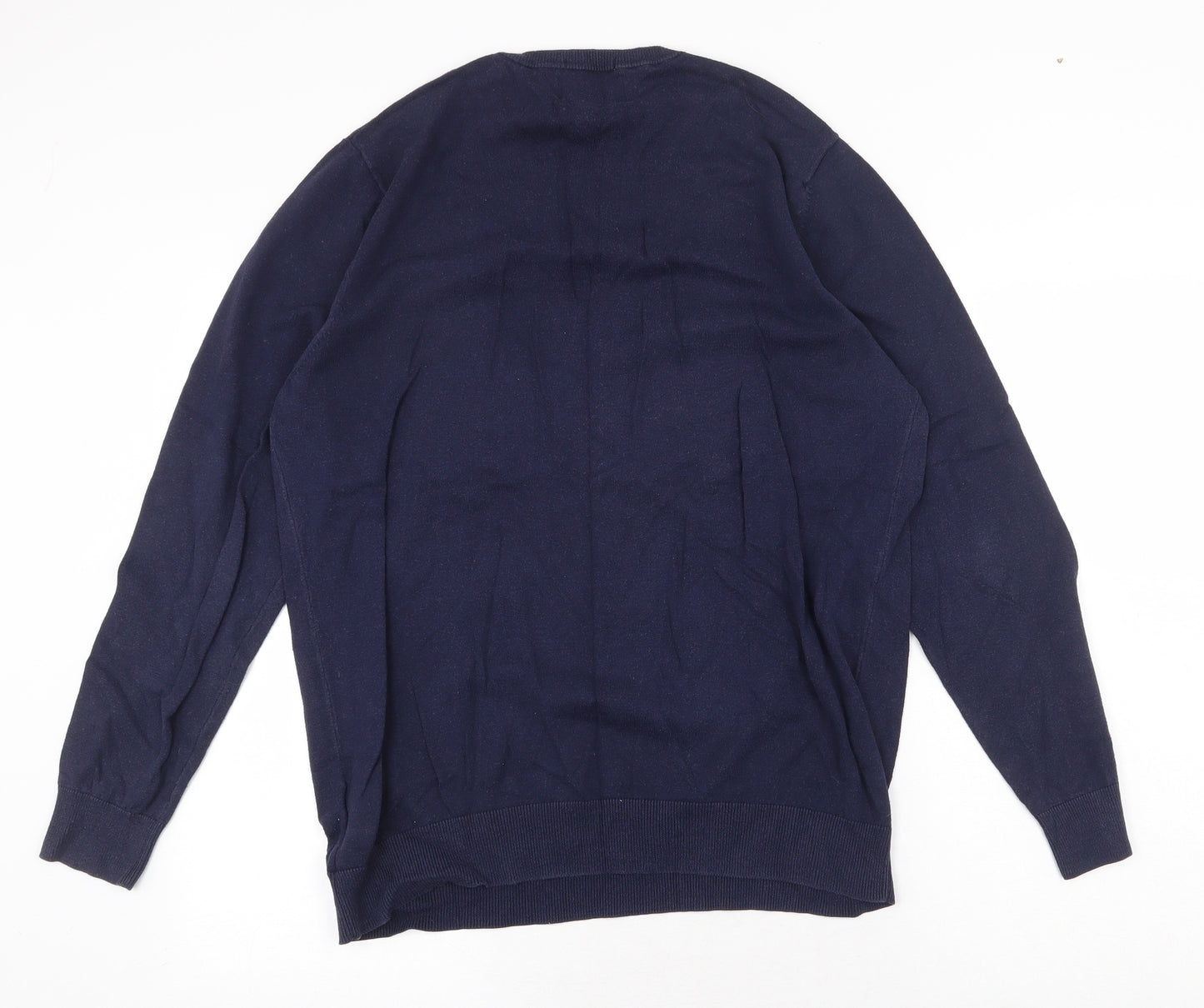 F&F Mens Blue Round Neck Cotton Pullover Jumper Size L
