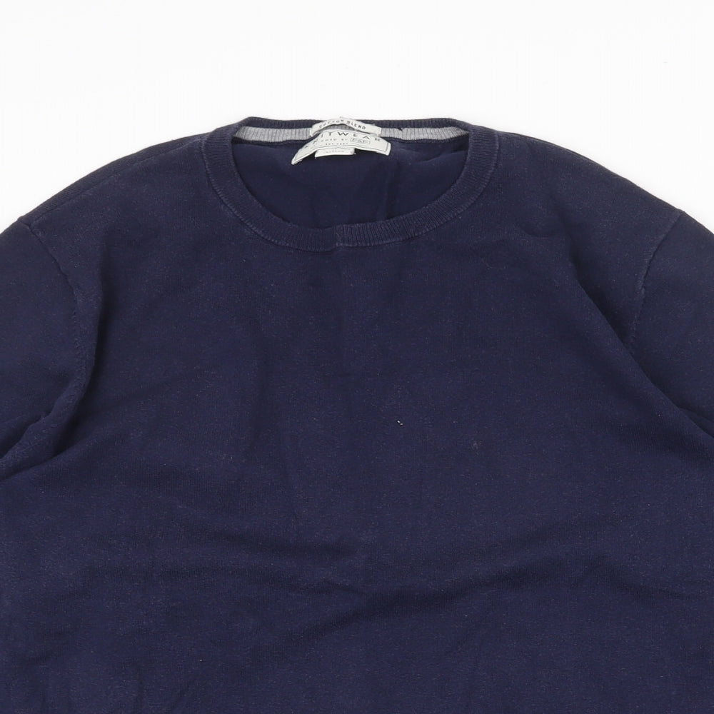 F&F Mens Blue Round Neck Cotton Pullover Jumper Size L