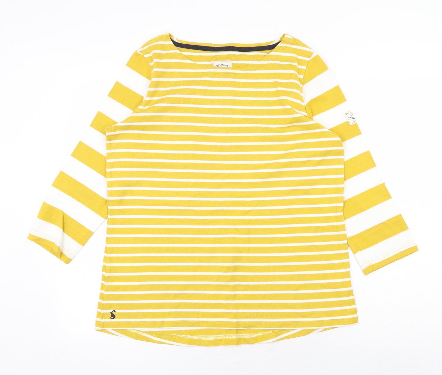 Joules Womens Yellow Striped 100% Cotton Basic Blouse Size 16 Boat Neck