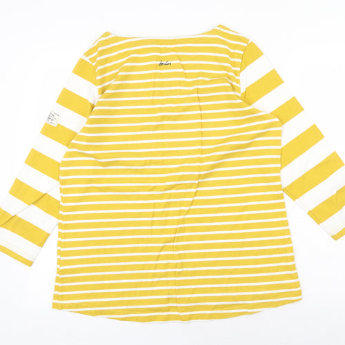 Joules Womens Yellow Striped 100% Cotton Basic Blouse Size 16 Boat Neck