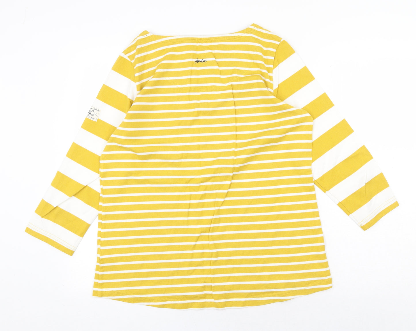 Joules Womens Yellow Striped 100% Cotton Basic Blouse Size 16 Boat Neck
