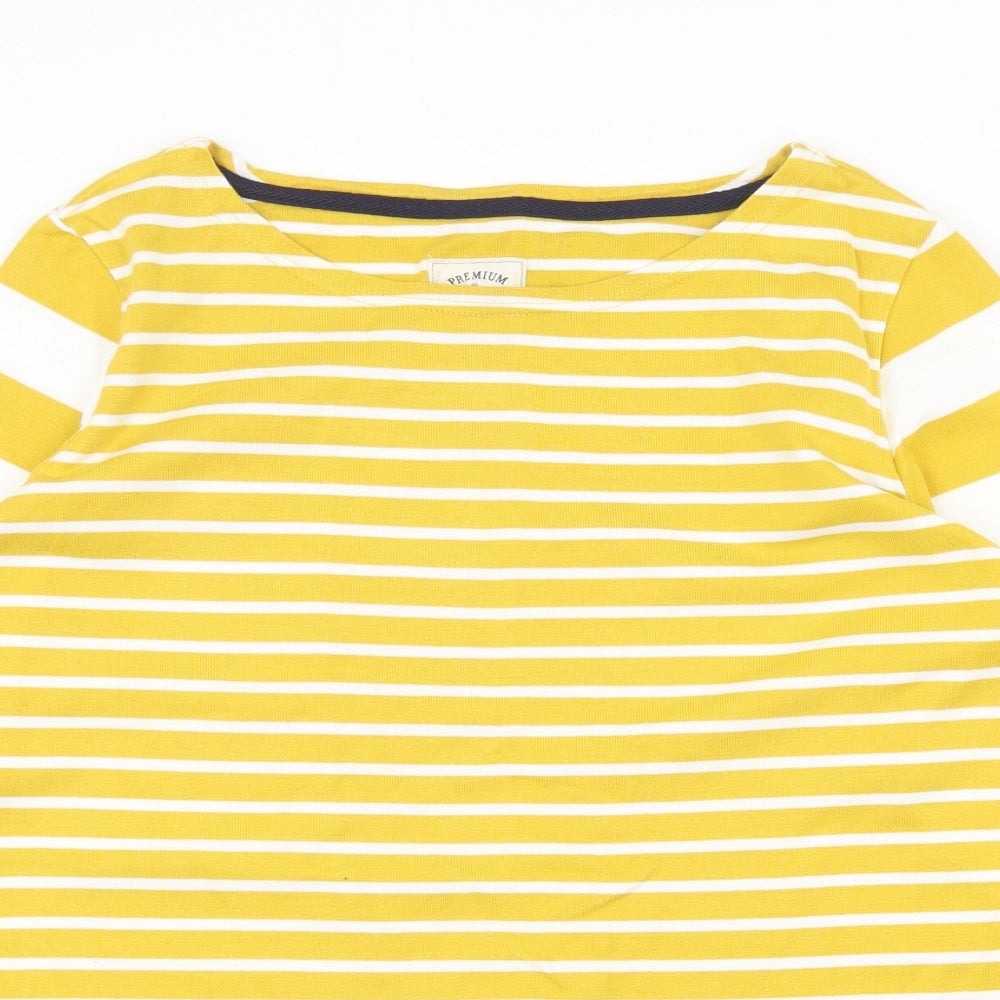 Joules Womens Yellow Striped 100% Cotton Basic Blouse Size 16 Boat Neck