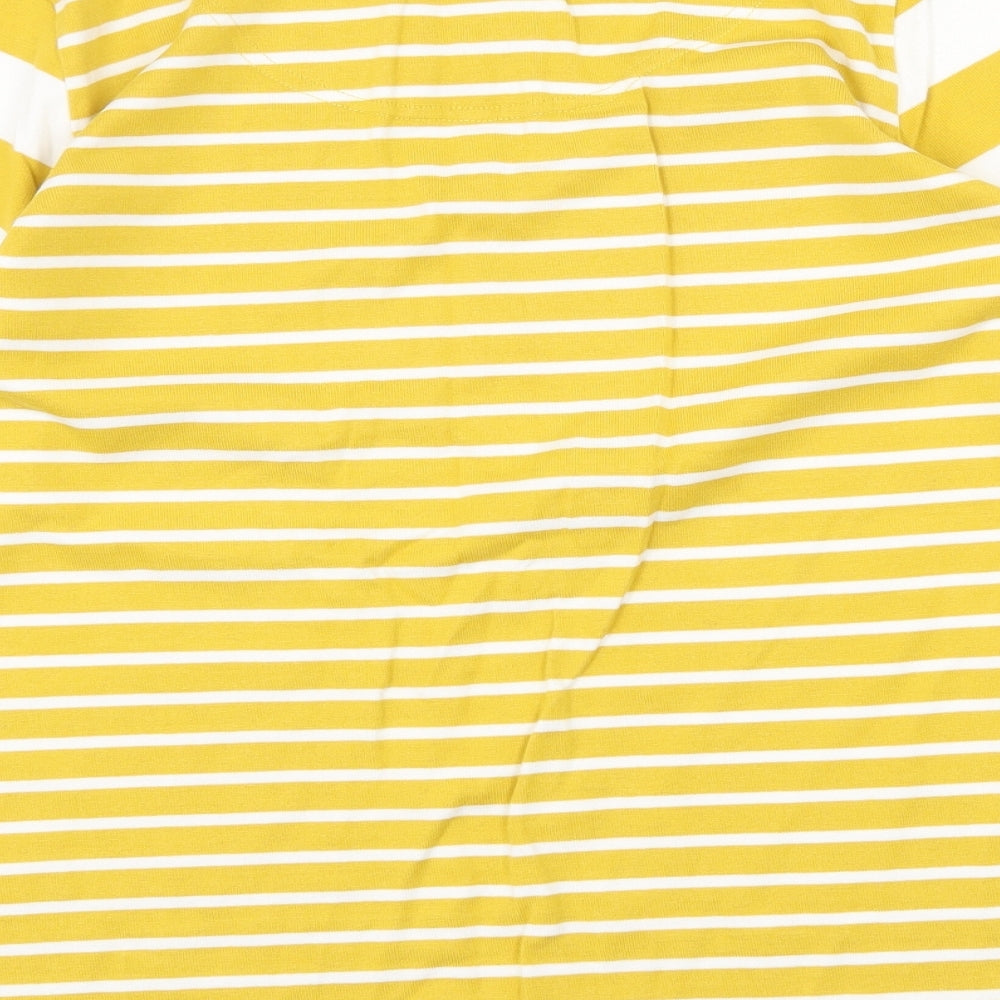 Joules Womens Yellow Striped 100% Cotton Basic Blouse Size 16 Boat Neck