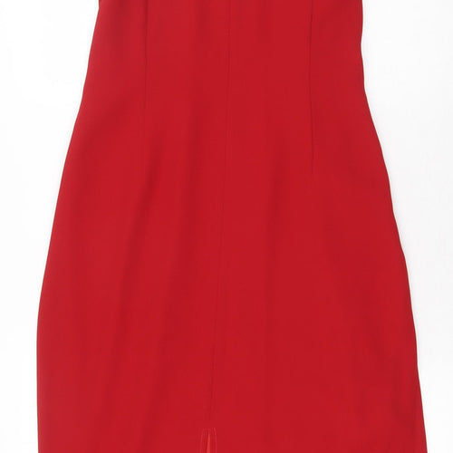 Frank Usher Womens Red Polyester A-Line Size 14 Round Neck Hook & Eye