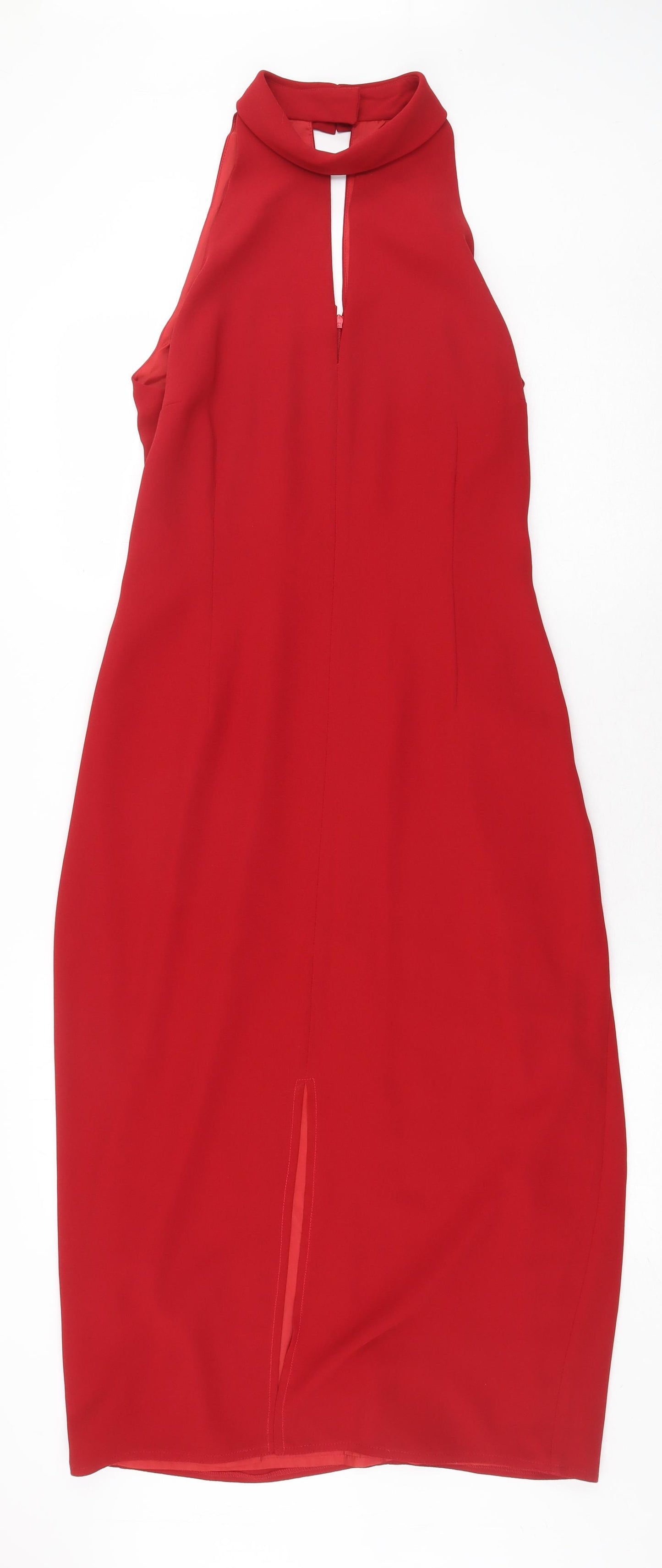 Frank Usher Womens Red Polyester A-Line Size 14 Round Neck Hook & Eye