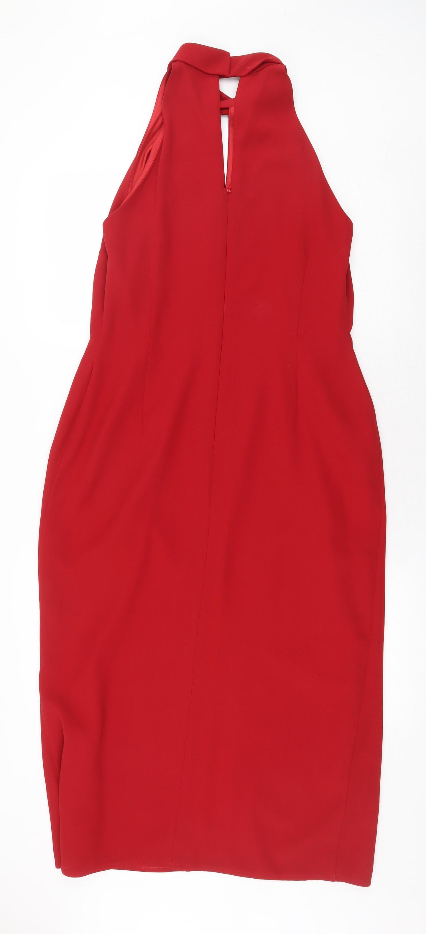 Frank Usher Womens Red Polyester A-Line Size 14 Round Neck Hook & Eye