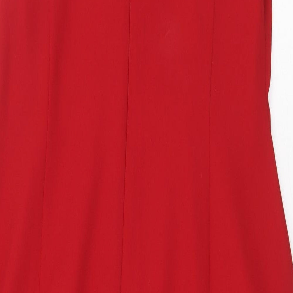 Frank Usher Womens Red Polyester A-Line Size 14 Round Neck Hook & Eye