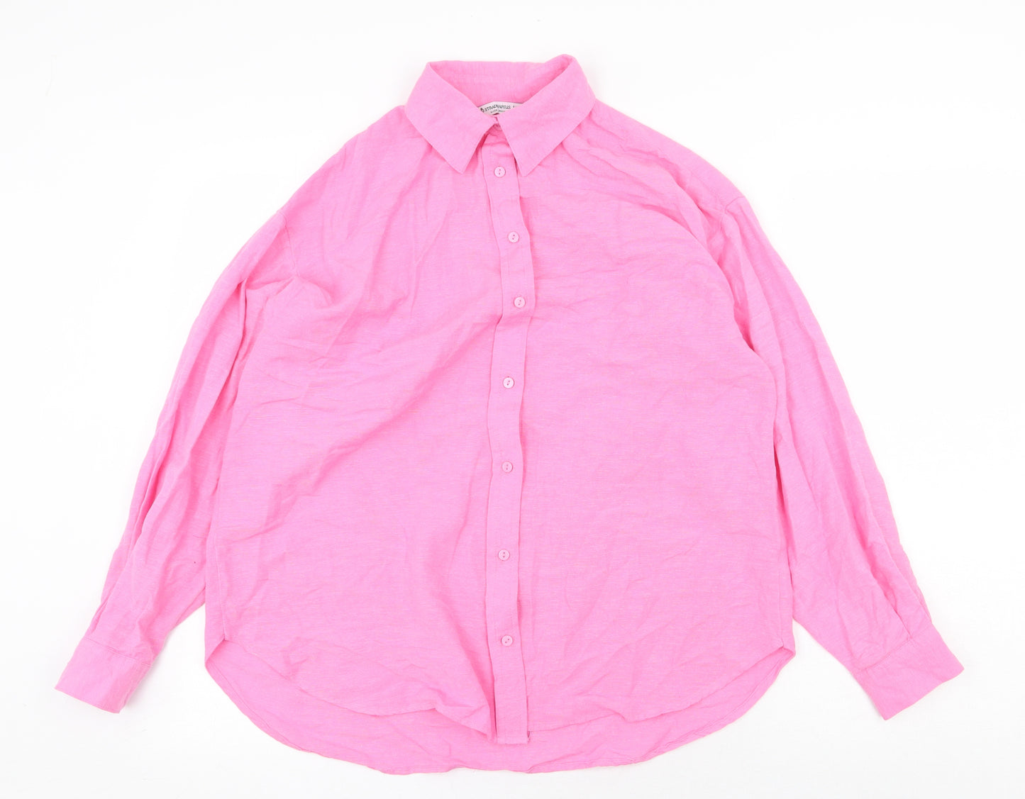 Stradivarius Womens Pink Polyester Basic Button-Up Size S Collared