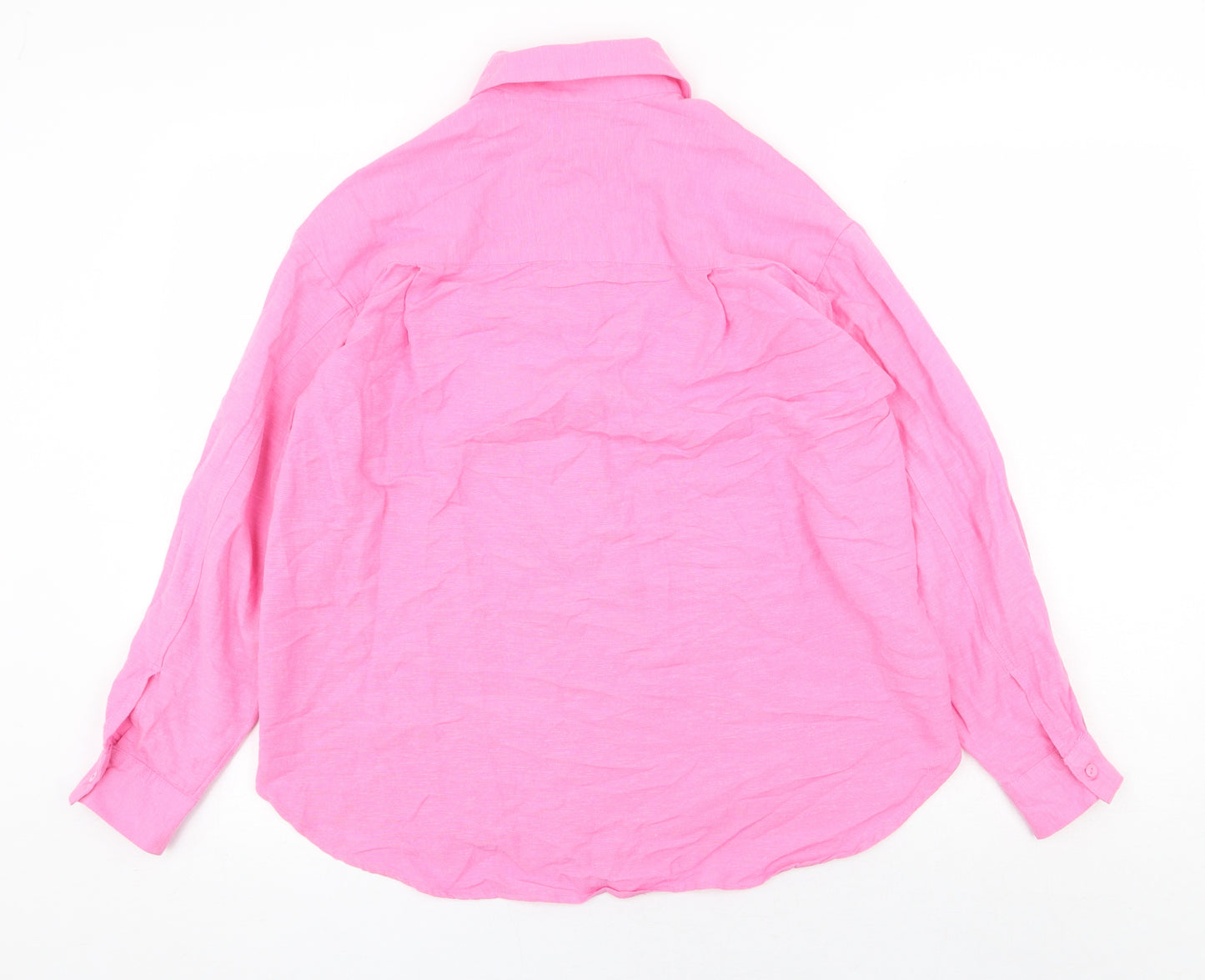 Stradivarius Womens Pink Polyester Basic Button-Up Size S Collared