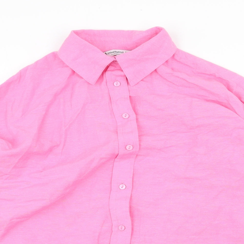 Stradivarius Womens Pink Polyester Basic Button-Up Size S Collared