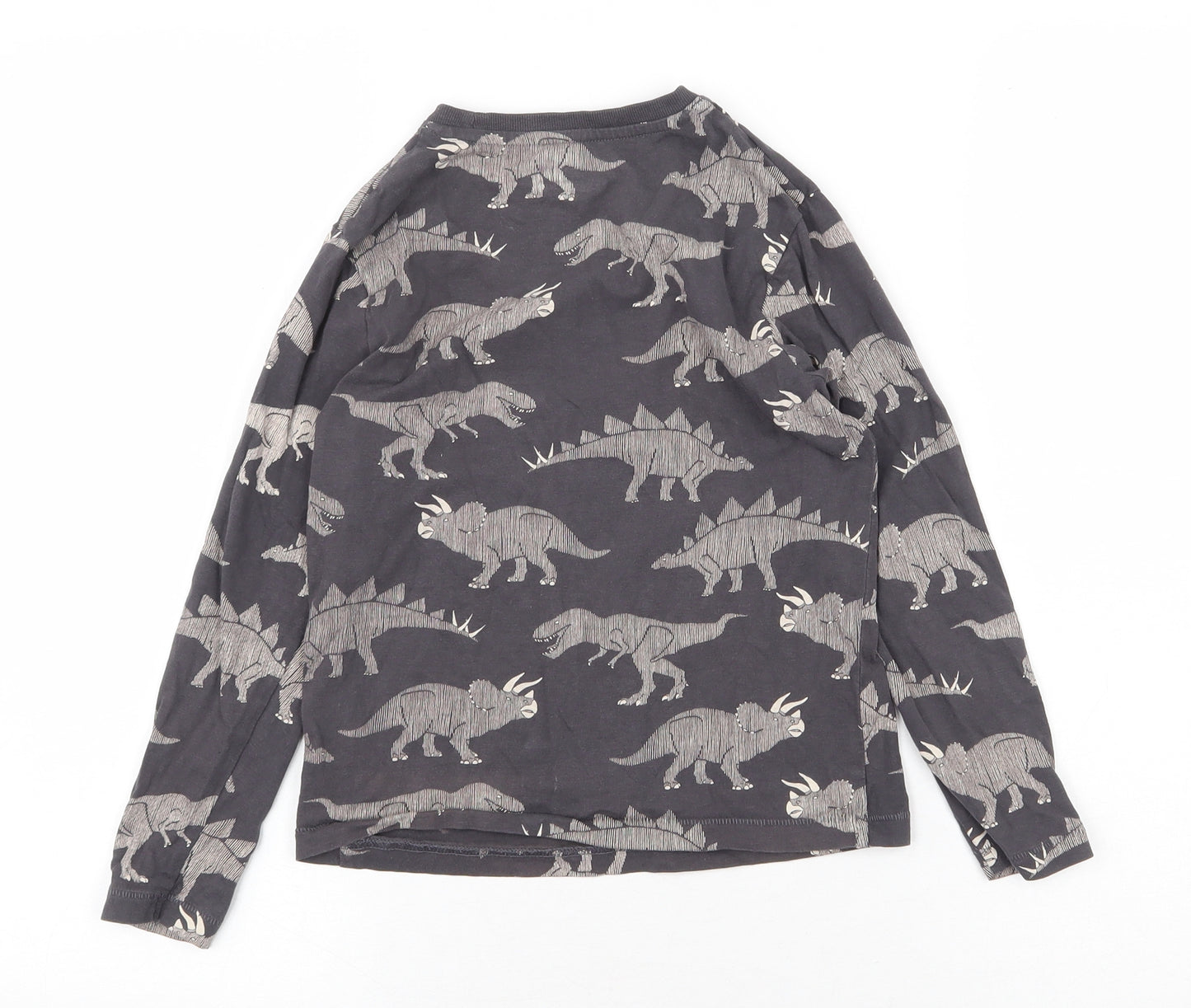 Marks and Spencer Boys Grey Geometric Cotton Basic T-Shirt Size 6-7 Years Round Neck Pullover - Dinosaur