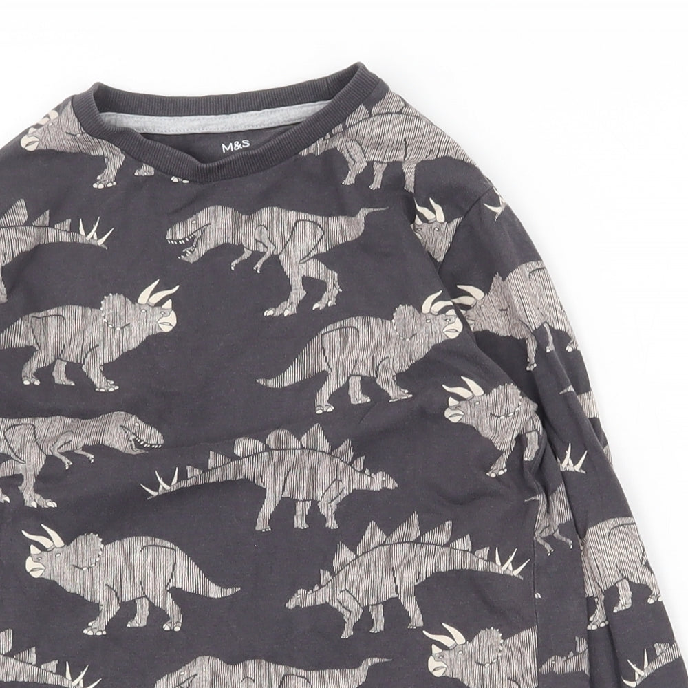 Marks and Spencer Boys Grey Geometric Cotton Basic T-Shirt Size 6-7 Years Round Neck Pullover - Dinosaur