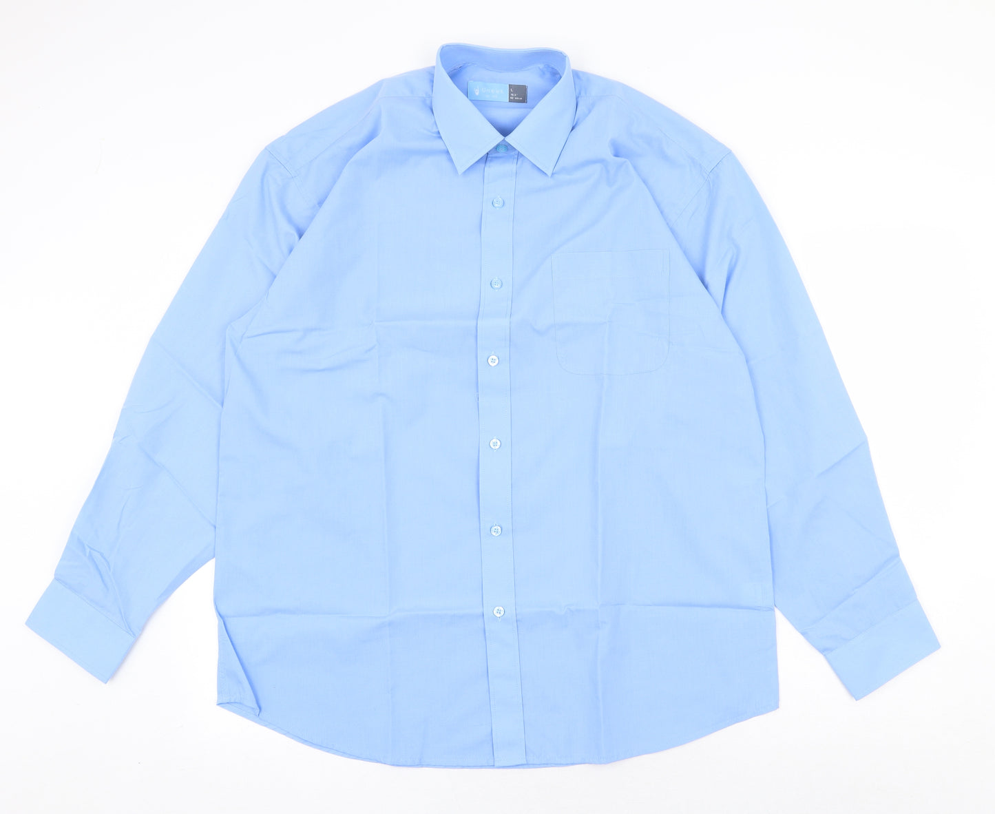 Uneek Mens Blue Cotton Dress Shirt Size L Collared Button