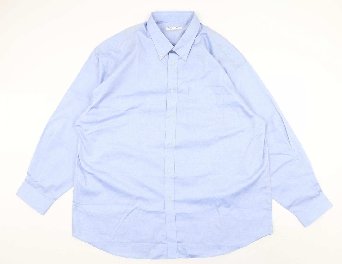 Kustom Kit Mens Blue Cotton Dress Shirt Size 19 Collared Button