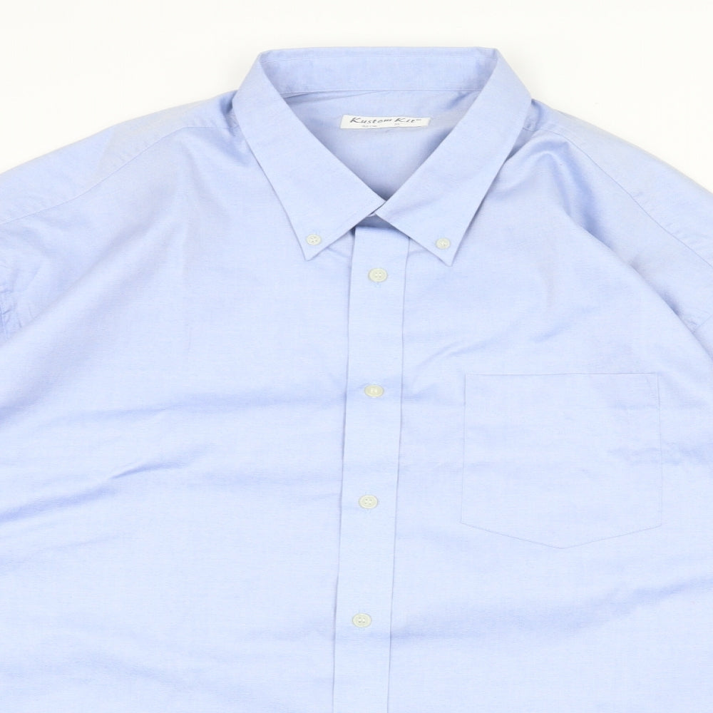Kustom Kit Mens Blue Cotton Dress Shirt Size 19 Collared Button