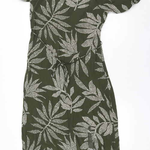 Peacocks Womens Green Floral Viscose A-Line Size 14 Square Neck Zip