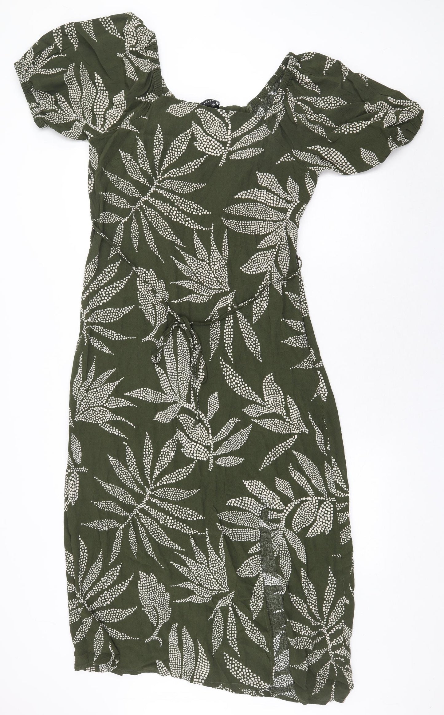 Peacocks Womens Green Floral Viscose A-Line Size 14 Square Neck Zip