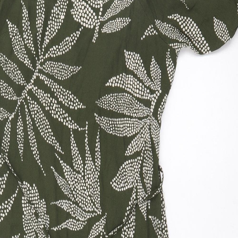 Peacocks Womens Green Floral Viscose A-Line Size 14 Square Neck Zip